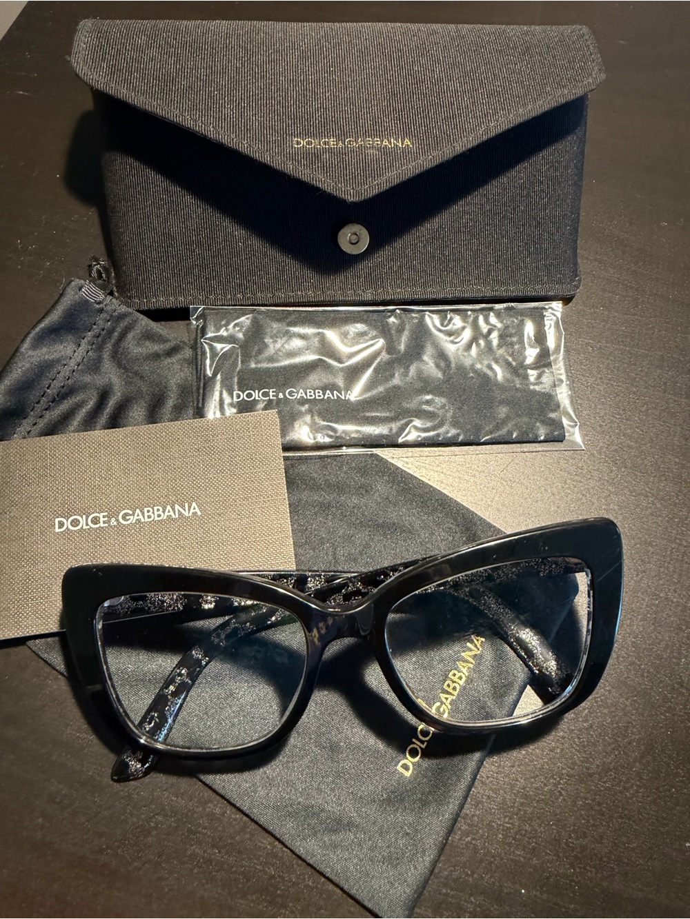 Dolce & Gabbana Glossy Black Cat-Eye Women's Glasses
DG3308